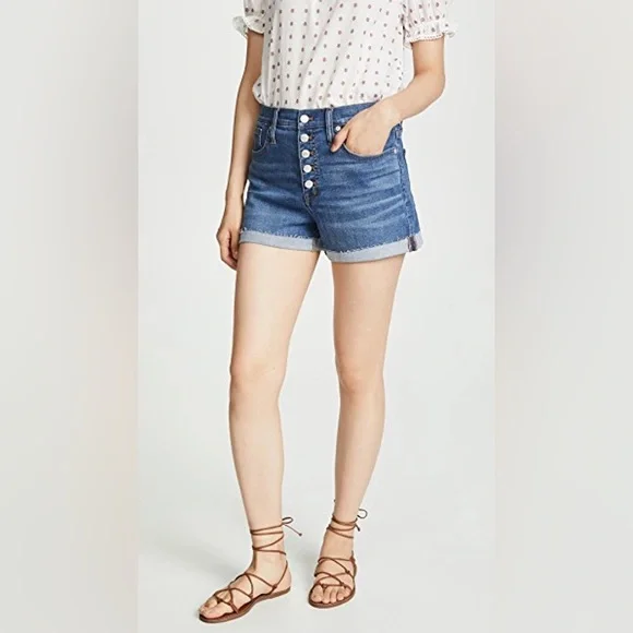 Madewell High Rise Denim Shorts in Derby Wash Button Front Edition Size 34 - Picture 1 of 5
